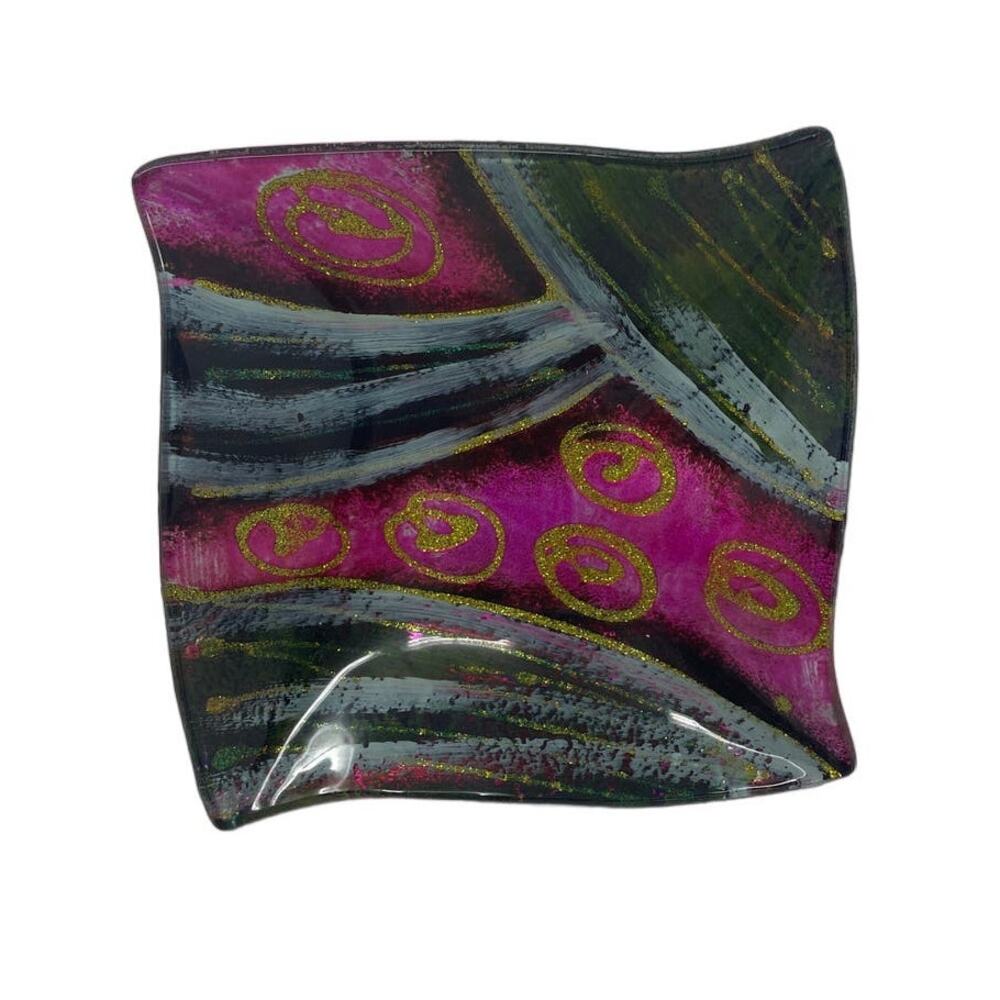 Miremm Decoregal Glass Hand Painted Abstract Decorative Trinket Dish Plate